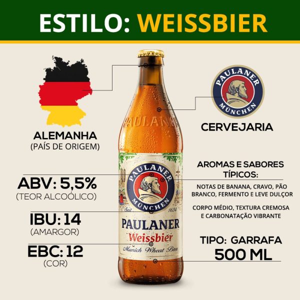 Paulaner Weissbier Garrafa 500ml Trigo Alemã Premium - Imagem 4