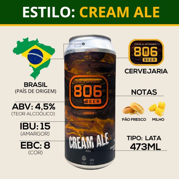 Cerveja 806 Cream Ale Lata 473ml Cerveja Artesanal - Imagem 3