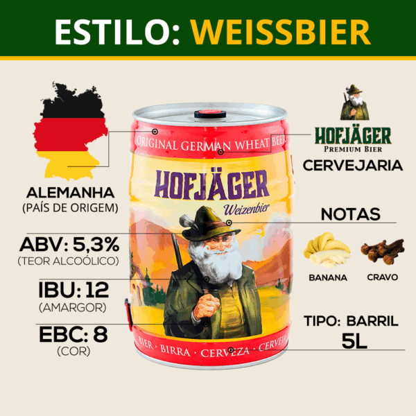Barril Hofjäger Weizenbier 5L Trigo Alemã - Imagem 3